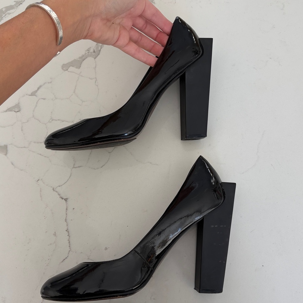 United Nude Black Patent Block Heel Pumps